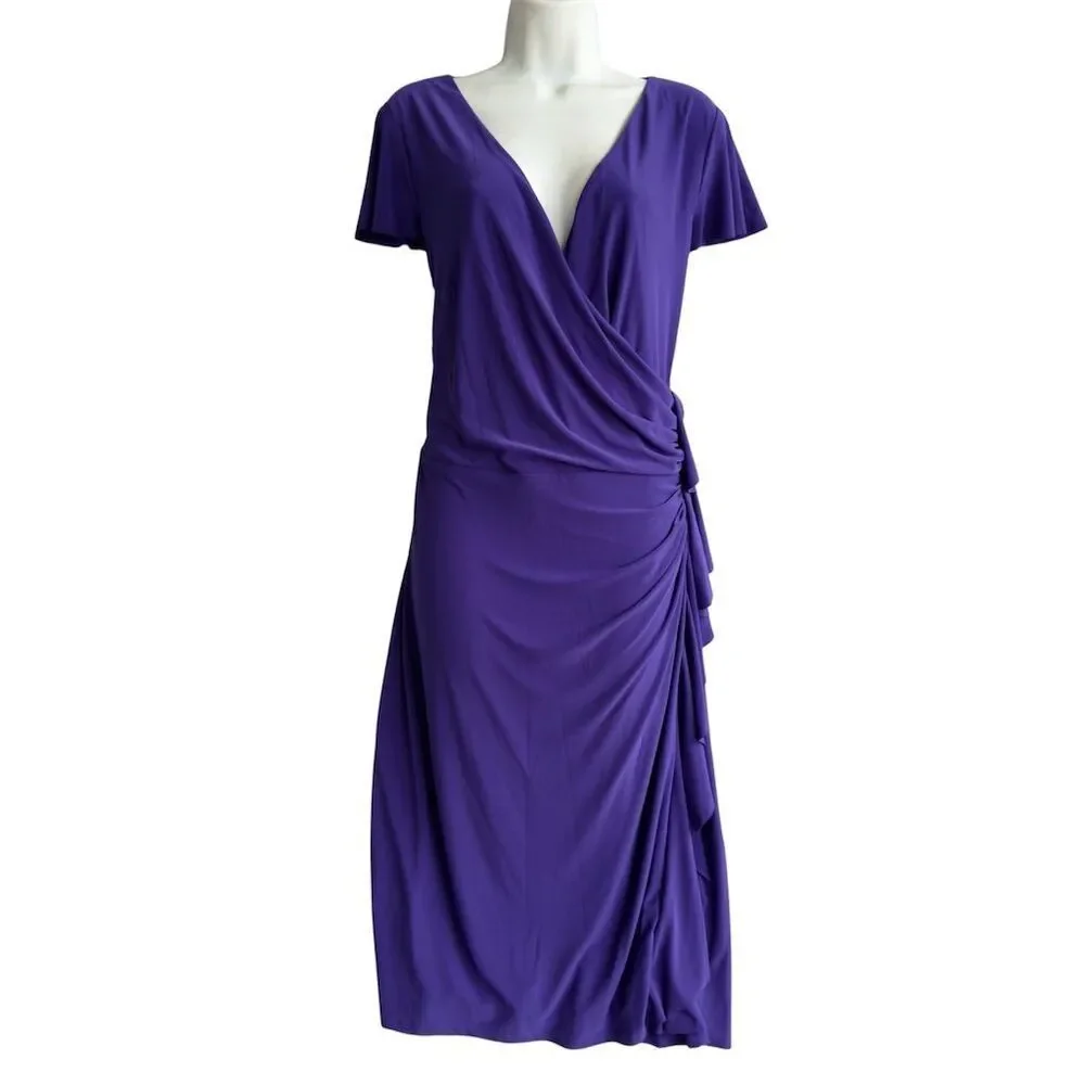 Lauren Ralph Lauren Midi Dress Women's Plus 18W Purple Faux Wrap Business Casual